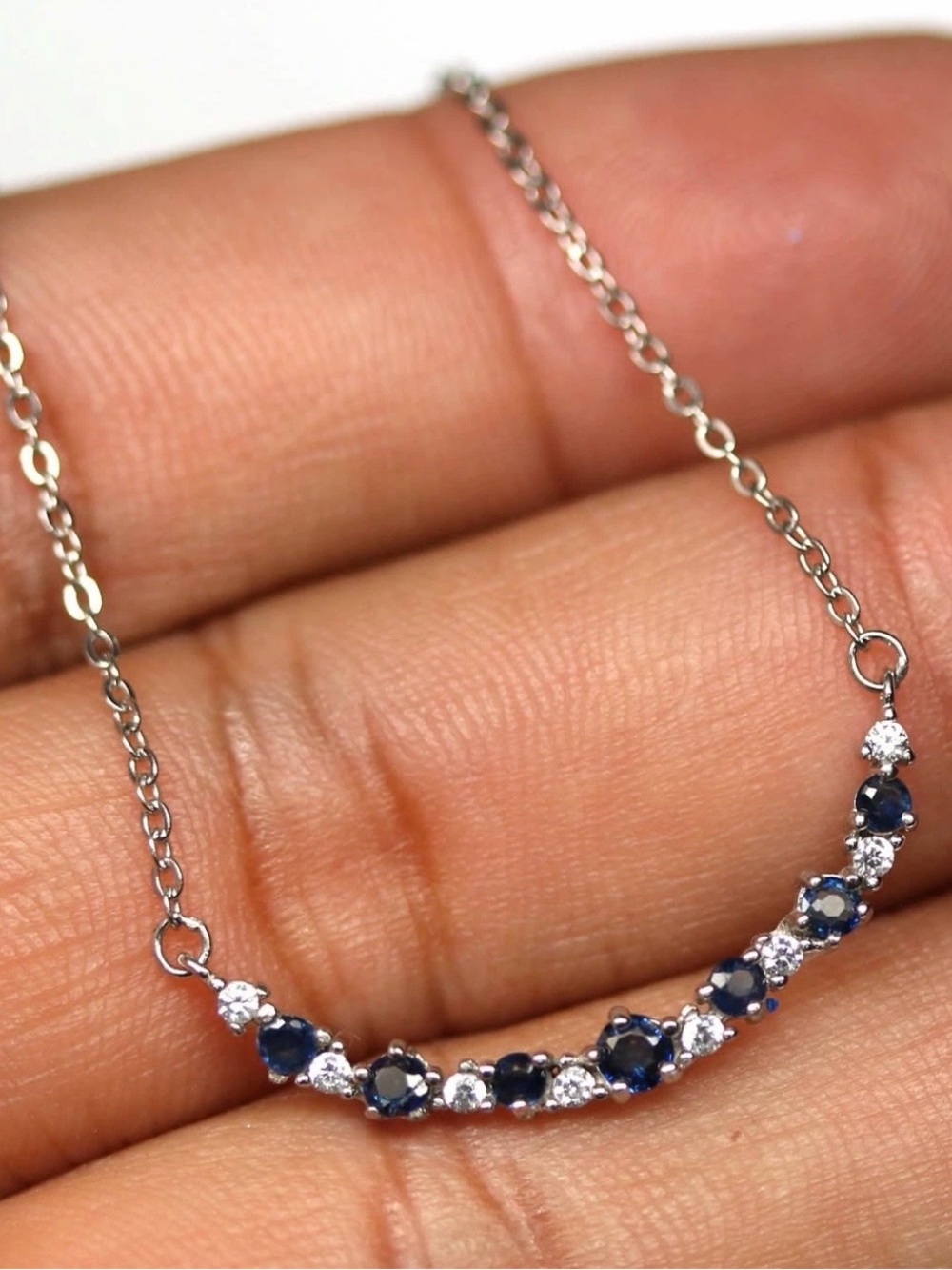 Stunning Blue Sapphire with zircon accents 20” necklace 925 Sterling Silver